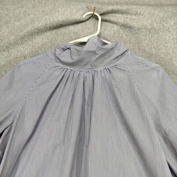J Crew Tie Neck Blouse Womens Size 0 Blue White Striped Neck Tie Pleated 3/4 - Picture 2 of 13